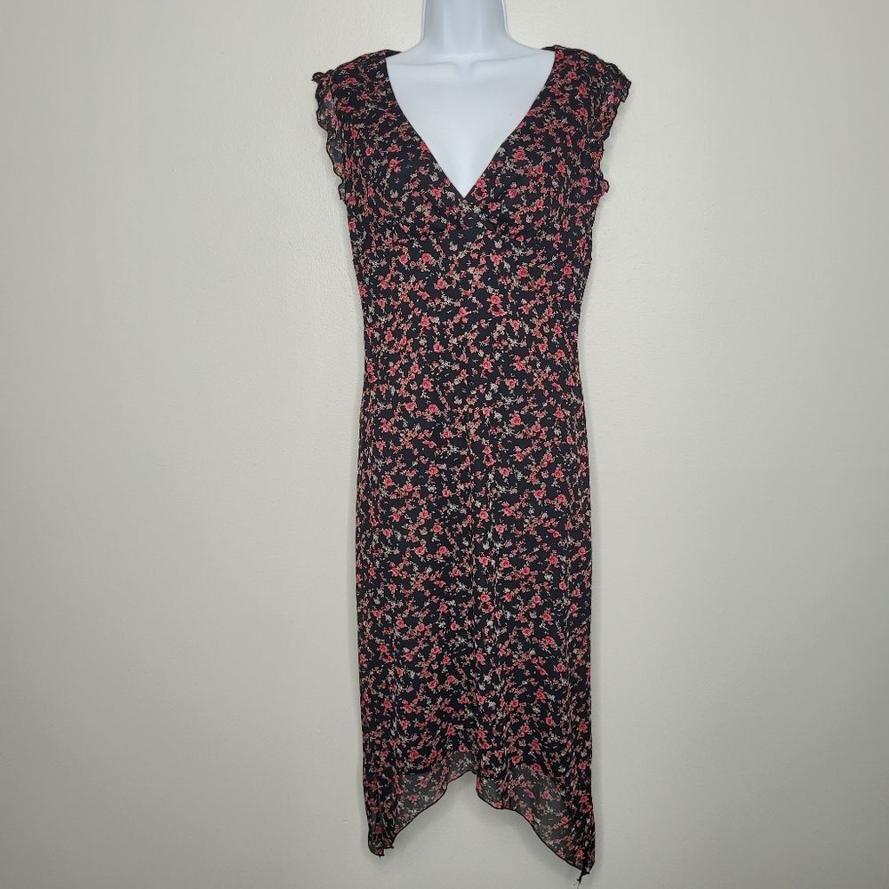 y2k Style ditsy moody floral print midi pinup deep v cute party dress size med